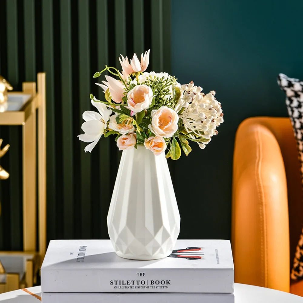 Diamond-Shaped Ceramic-Style Vase - Nordic Modern Flower Pot