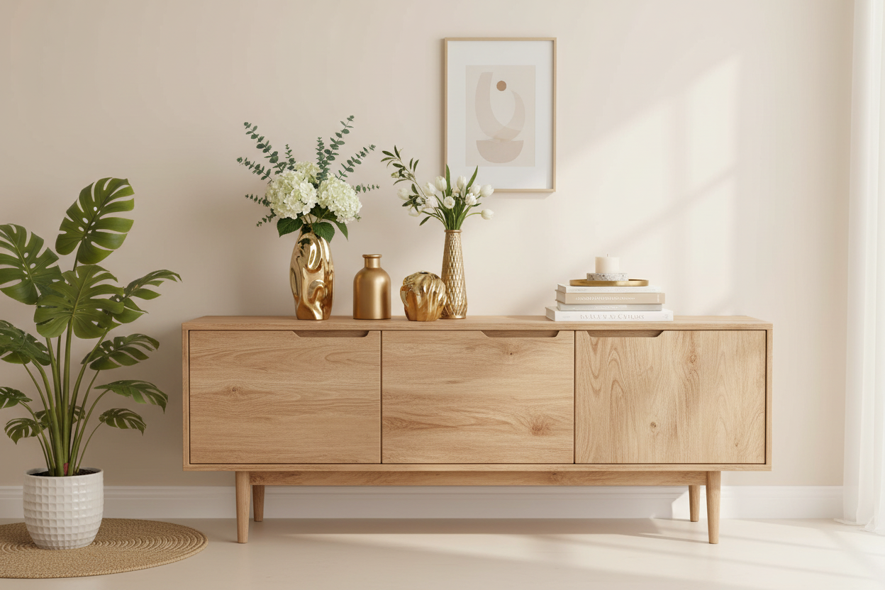 Buffet avec Vos Vases et Grande Plante - Home Sweet Home